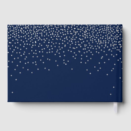 Navy Blue & Glam Silver Confetti Wedding Gästebuch (Rückseite)