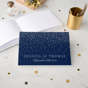 Navy Blue & Glam Silver Confetti Wedding Gästebuch