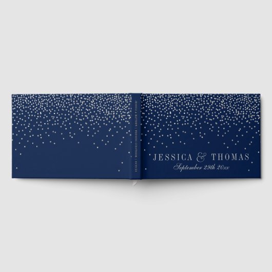 Navy Blue & Glam Silver Confetti Wedding Gästebuch (Voll)