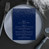 Navy Blue & Glam Silver Confetti Wedding Menu Menükarte