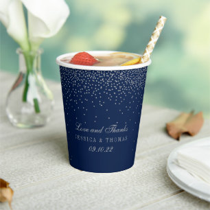 Navy Blue & Glam Silver Confetti Wedding Pappbecher
