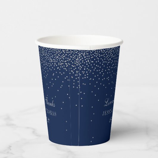 Navy Blue & Glam Silver Confetti Wedding Pappbecher (Rechts)