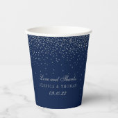 Navy Blue & Glam Silver Confetti Wedding Pappbecher (Vorderseite)