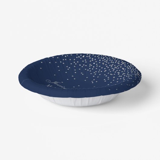 Navy Blue & Glam Silver Confetti Wedding Pappteller (Gewinkelt)