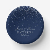 Navy Blue & Glam Silver Confetti Wedding Pappteller (Vorderseite)