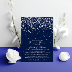 Navy Blue & Glam Silver Confetti Wedding Probe Folieneinladung