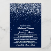 Navy Blue & Glam Silver Confetti Wedding Probe Folieneinladung (Vorderseite)