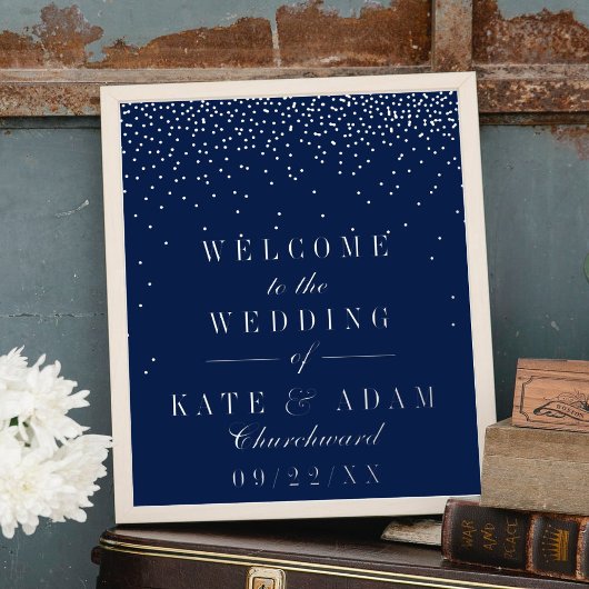 Navy Blue & Glam Silver Confetti Wedding Real Foliendrucke