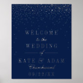 Navy Blue & Glam Silver Confetti Wedding Real Foliendrucke (Vorderseite)