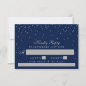 Navy Blue & Glam Silver Confetti Wedding RSVP (Vorderseite)