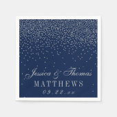 Navy Blue & Glam Silver Confetti Wedding Serviette (Vorderseite)