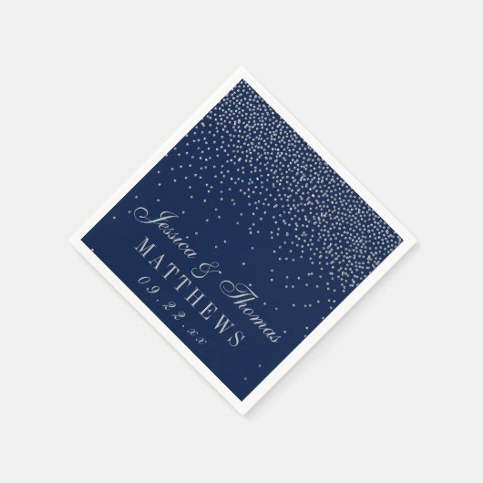 Navy Blue & Glam Silver Confetti Wedding Serviette (Ecke)