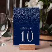 Navy Blue & Glam Silver Confetti Wedding Tischnummer