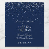 Navy Blue & Glam Silver Confetti Wedding Weinetikett (Einzelnes Label)