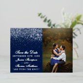 Navy Blue & Glam Silver Wedding speichern Sie das Folieneinladung (Stehend vorne)