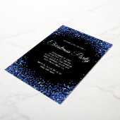 Navy Blue Glitter Border Black Christmas Party Folieneinladung (Gedreht)