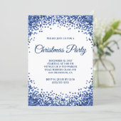 Navy Blue Glitter Border White Christmas Party Einladung (Stehend Vorderseite)
