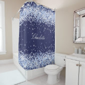 Navy blue glitter name monogram elegant duschvorhang (Beispiel)