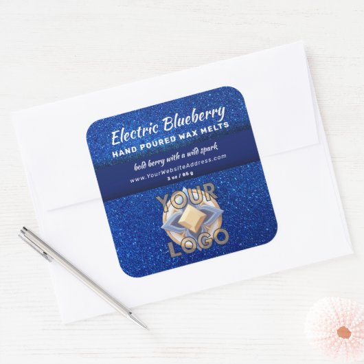 Navy Blue Glitter Professional Logo Product Labels Quadratischer Aufkleber (Umschlag)