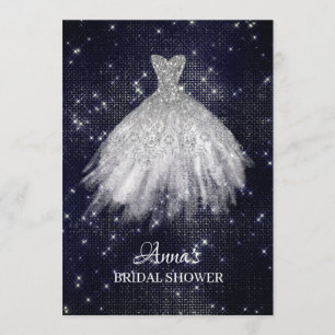 *~* Navy Blue Glitzer Bridal Dress Gown Dusche Einladung