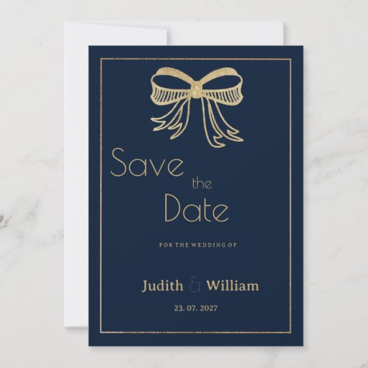 Navy Blue Glitzer Bugband Save the Date Einladung (Vorderseite)