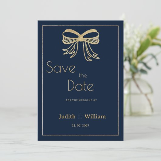 Navy Blue Glitzer Bugband Save the Date Einladung (Stehend Vorderseite)