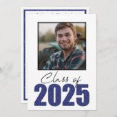 Navy Blue Glitzer Class 2025 Foto Open House Einladung (Vorne/Hinten)