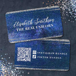 Navy Blue Glitzer Feminine Celestial Personalisier Visitenkarte