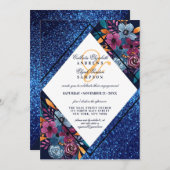 Navy Blue Glitzer Floral Watercolor Verlobung Einladung (Vorne/Hinten)