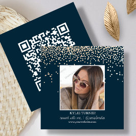 Navy Blue Glitzer Foto | Soziale Medien | QR-Code Quadratische Visitenkarte