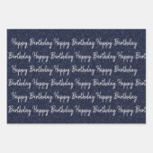 Navy Blue Glitzer Happy Birthday Geschenkpapier Set (Vorderseite 3)