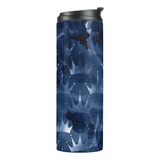 Navy Blue Glitzer Mermaid Crown Pattern Thermosbecher (Nach links gedreht)
