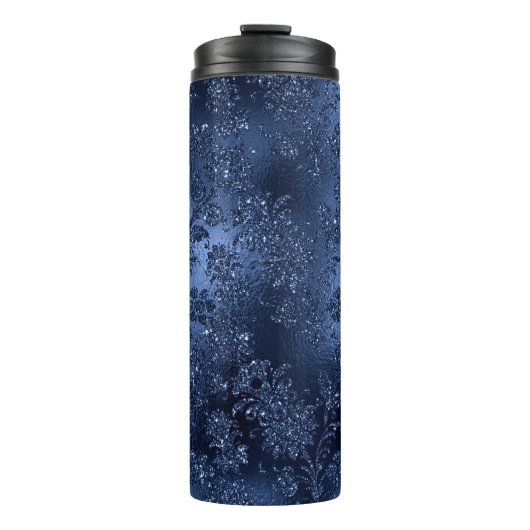 Navy Blue Glitzer Mermaid Pattern Thermosbecher (Vorderseite)