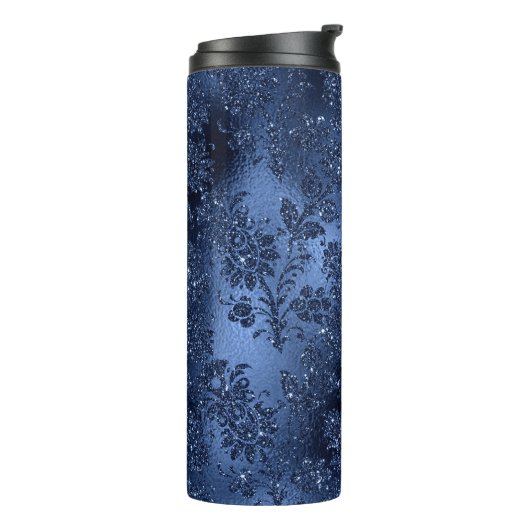 Navy Blue Glitzer Mermaid Pattern Thermosbecher (Nach links gedreht)