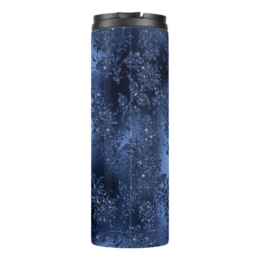 Navy Blue Glitzer Mermaid Pattern Thermosbecher (Rückseite)
