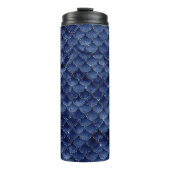 Navy Blue Glitzer Mermaid Scale-Muster Thermosbecher (Vorderseite)