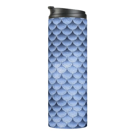 Navy Blue Glitzer Mermaid Scale-Muster Thermosbecher (Nach rechts gedreht)