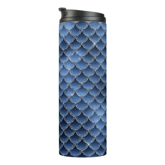 Navy Blue Glitzer Mermaid Scale-Muster Thermosbecher (Nach rechts gedreht)