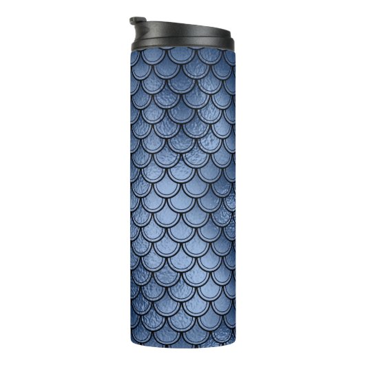 Navy Blue Glitzer Mermaid Scale-Muster Thermosbecher (Nach rechts gedreht)