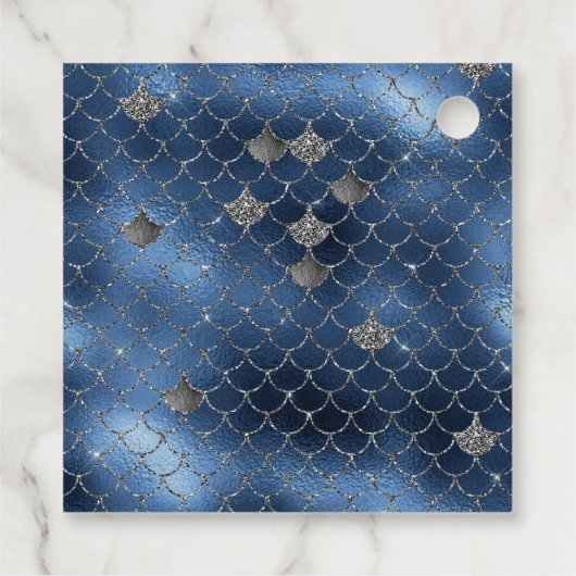 Navy Blue Glitzer Mermaid Scales Geschenkanhänger (Rückseite)