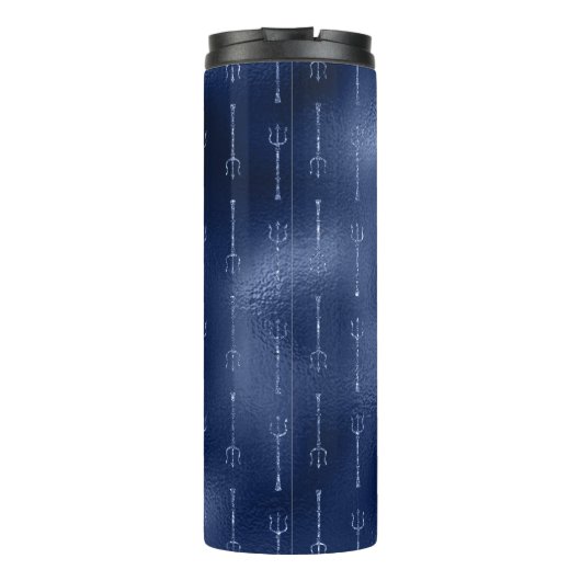 Navy Blue Glitzer Mermaid Trident Muster Thermosbecher (Rückseite)