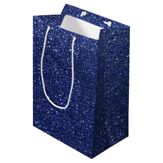 Navy Blue Glitzer Ombre Glitzern Glam Bat Mitzvah Mittlere Geschenktüte (Vorderseite Schrägansicht)