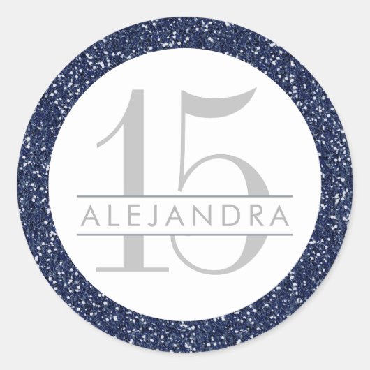 Navy Blue Glitzer Quince Años Gefallen Sticker Lab (Vorderseite)