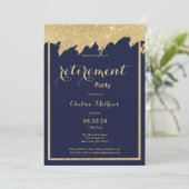 Navy Blue Glitzer Retirement Party Einladung (Stehend Vorderseite)