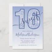 Navy Blue Glitzer Script Sweet 16 Birthday Party Einladung (Vorderseite)