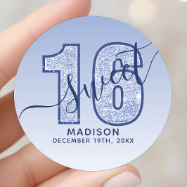 Navy Blue Glitzer Script Sweet 16 Birthday Runder Aufkleber