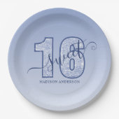 Navy Blue Glitzer Script Sweet 16 Pappteller (Vorderseite)