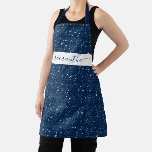Navy Blue Glitzer Sequin Personalisiertem Skript Schürze (InSitu)