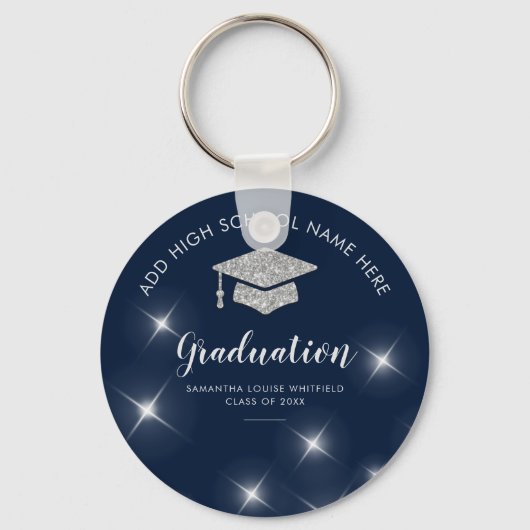 Navy Blue Glitzer Silver Abschluss School Grad 22 Schlüsselanhänger (Vorderseite)