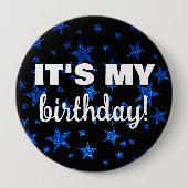 Navy Blue Glitzer Stars Confetti Es ist mein Gebur Button (Vorderseite)